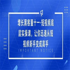 增长黑客董十一?短视频底层实操课，让你迅速从短视频新手变成高手