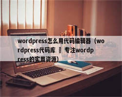 wordpress怎么用代码编辑器（wordpress代码库 – 专注wordpress的实用资源）